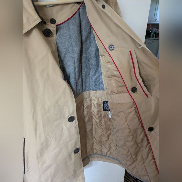 Cole Haan Rain Car Trench Coat Tan Brown Leather Trim Men's M Medium - Picture 12 of 13